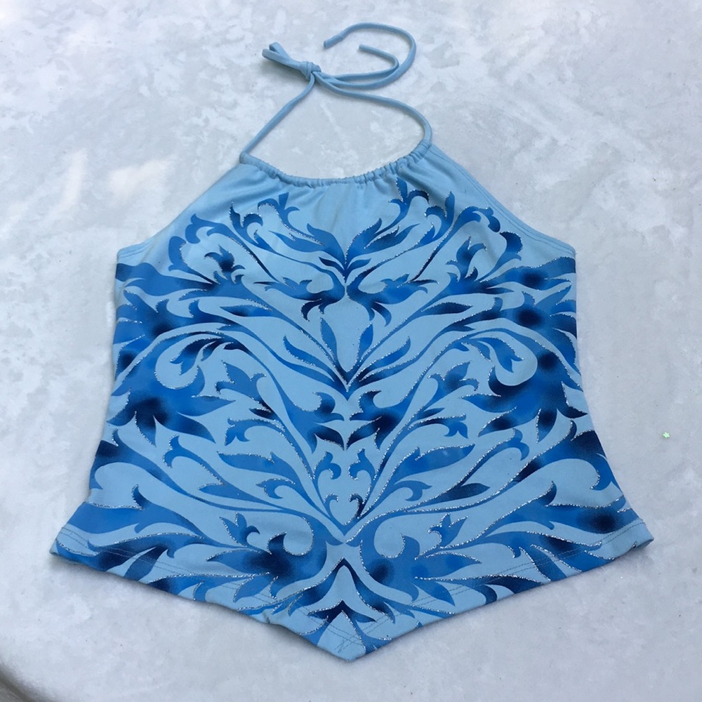 BlueSilver Filigree tie neck top